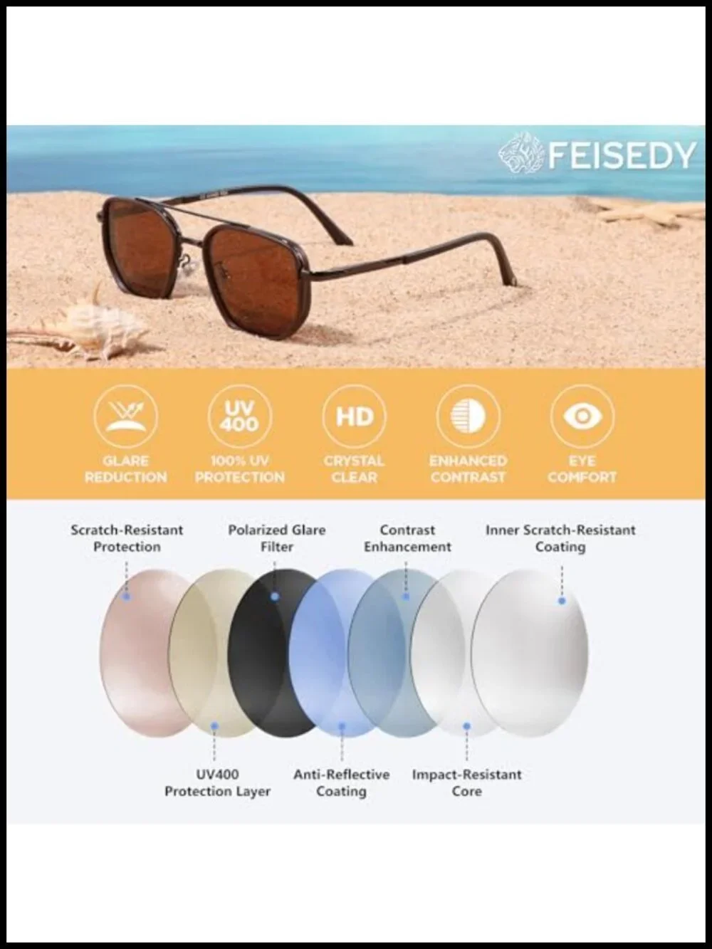 Polarized Aviator Sunglasses with TR90 Metal Frame UV400 Protection TAC Lens